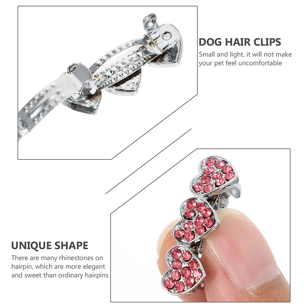 

3pcs Heart Hairpin Dog Barrette Rhinestone Puppy Hair Clips Pet Accessories Small Lightweight Alloy Decoration for Dogs Party