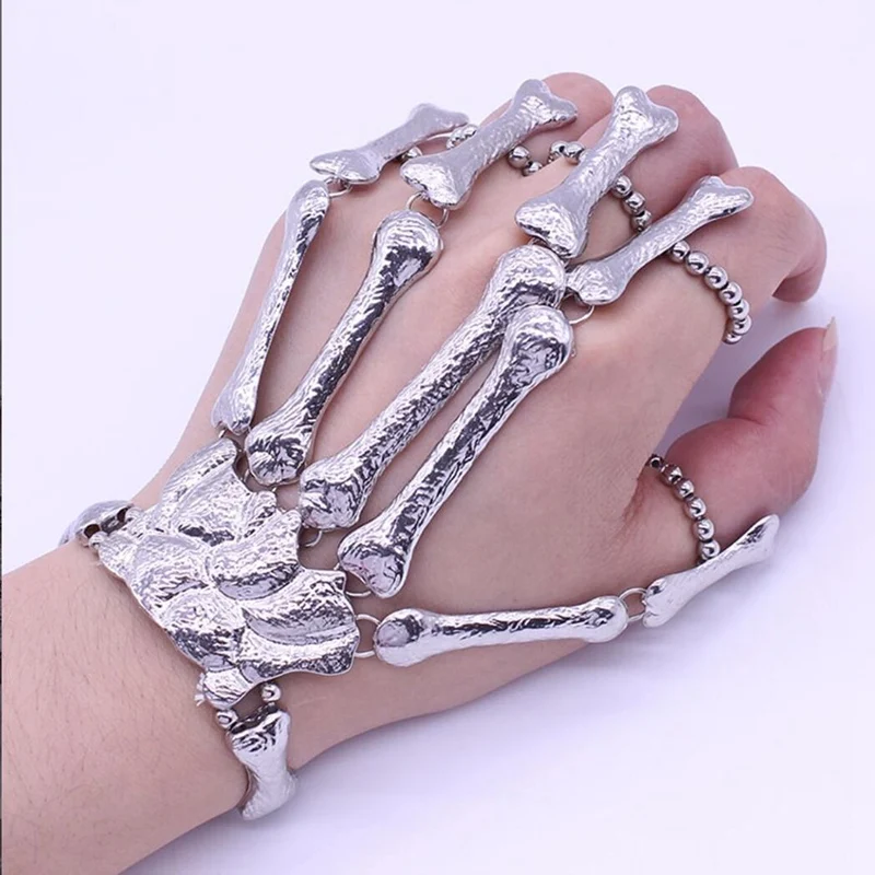 Metal Skeleton Bracelet Cosplay Horror Halloween Finger Bracelets Adjustable Bangle Gothic Party Jewelry Skull Bone Bangles