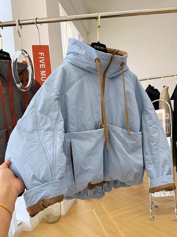 الكورية مقنعين سترة قطن للنساء 2026 شتاء جديد سميكة معطف دافئ موضة كل مباراة فضفاضة طويلة الأكمام بلايز أبلى