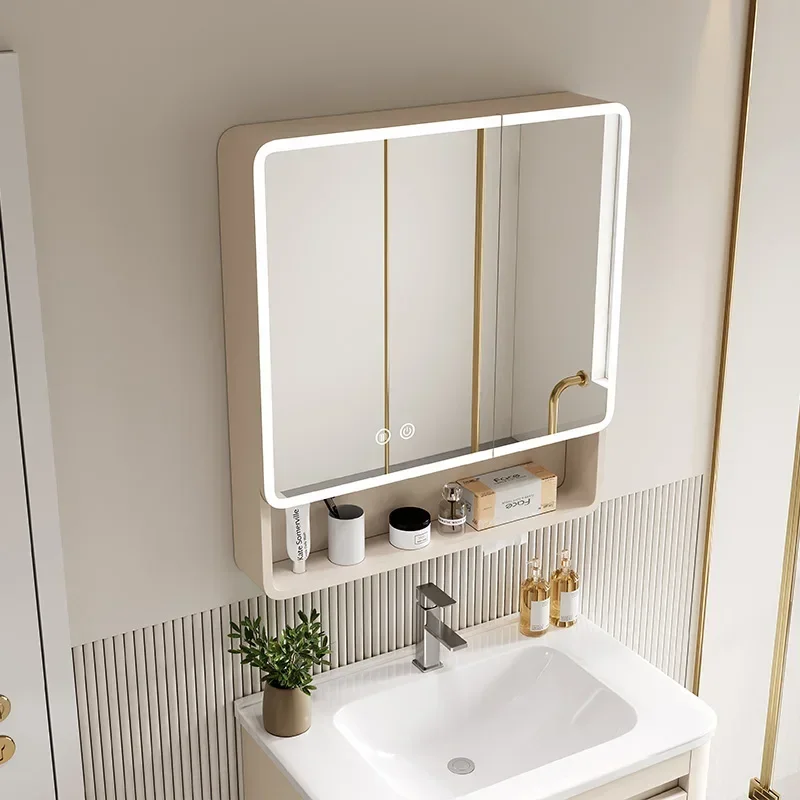 Nordic Bathroom Smart Mirror Cabinet Wall Hanging Mirror Cabinet with Light Fog Removal Storage Simple Home Furniture 욕실 가구 FYBC