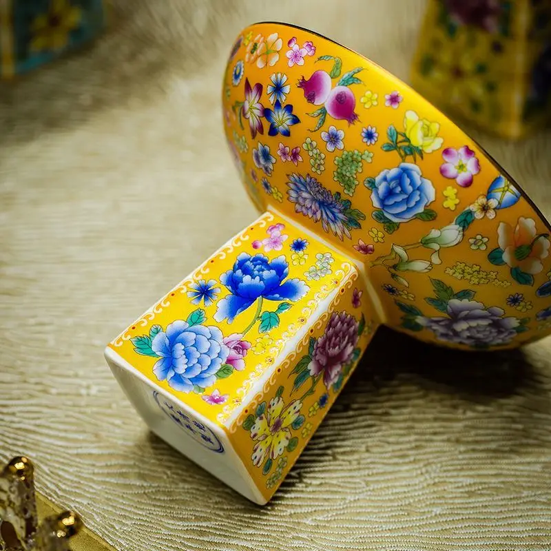 Enamel printed small fruit plate dim sum plate New Chinese style new high-footed cake dim sum candy plate