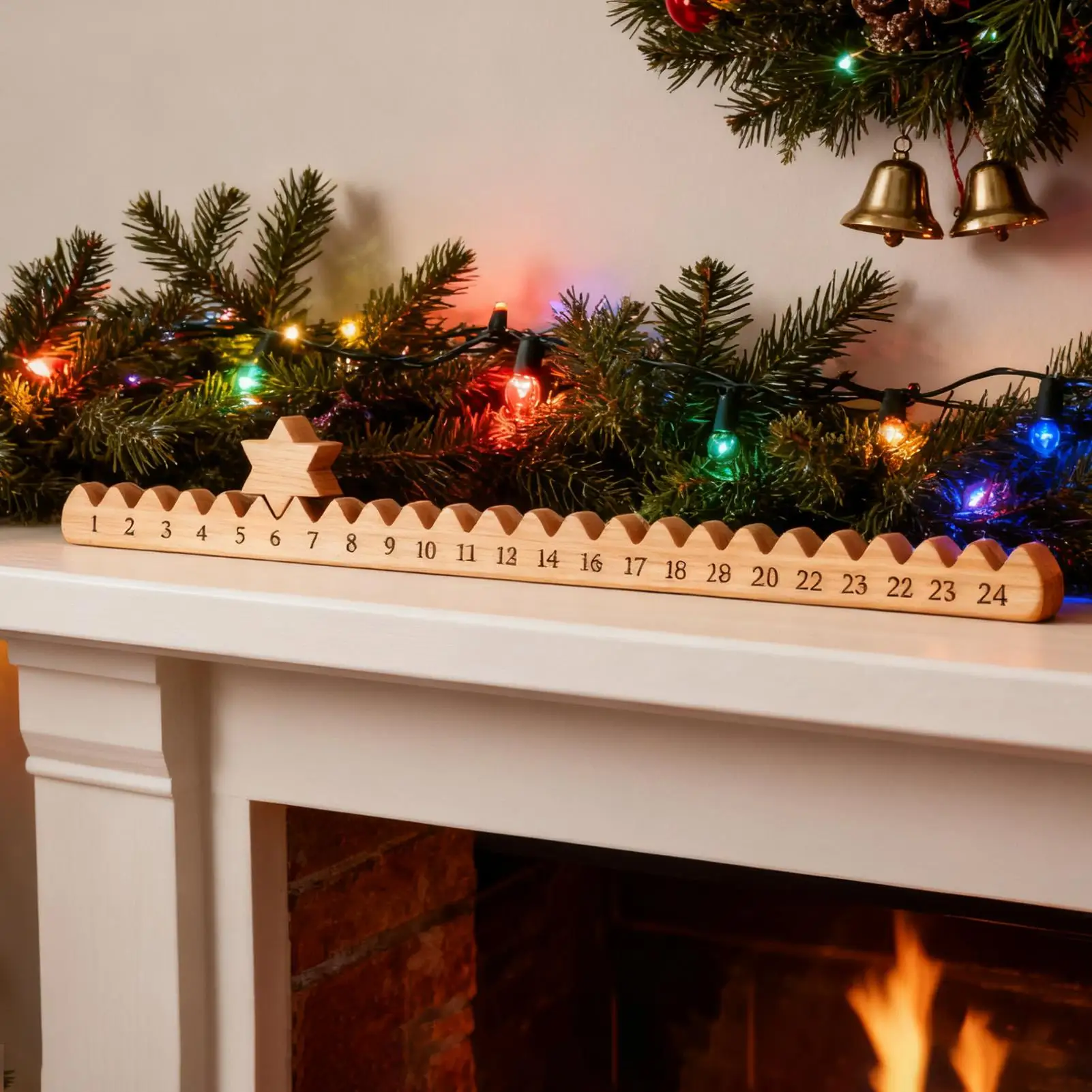 تقويم العد التنازلي الخشبي لعيد الميلاد مع نجوم 24 يومًا تقويم القدوم الخشبي للمنزل والعائلة هدية عيد الميلاد ديكور عيد الميلاد