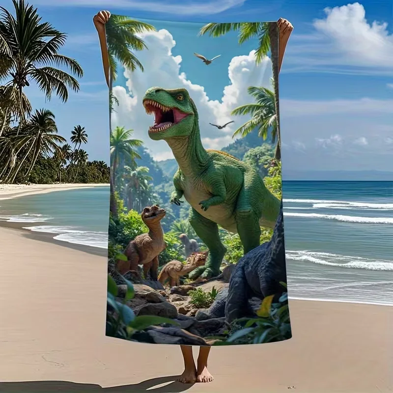 2D T-Rex Dinosaur Beach Towel Realistic Jurassic Print Quick Dry Absorbent Towel for Kids Boys