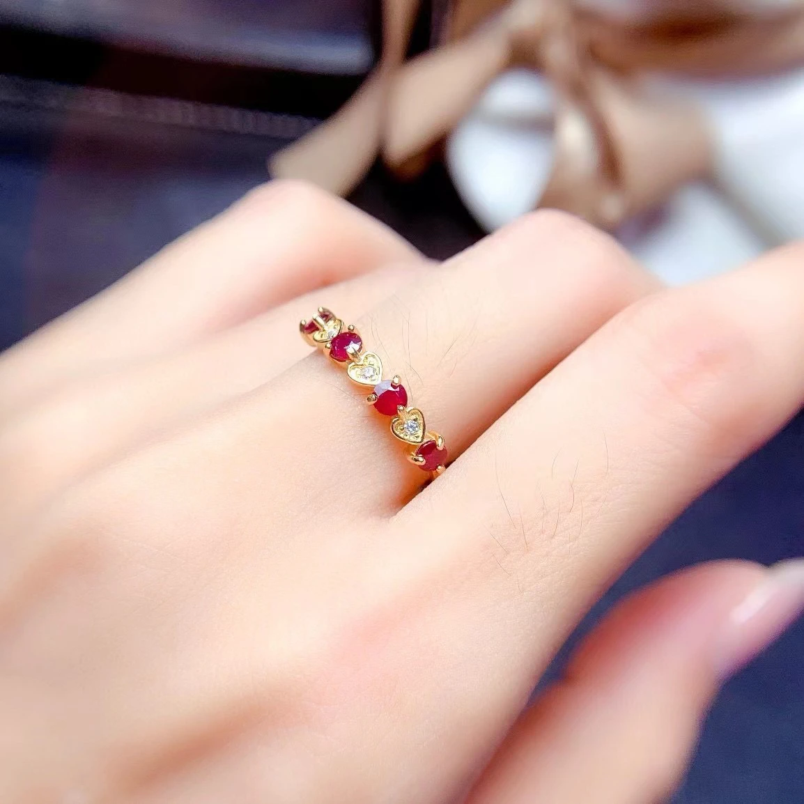 Cute 925 Silver Heart Ring 3mm Total 0.4ct Natural Ruby Ring Keep Shining 3 Layers 18K Gold Plated Ruby Jewelry