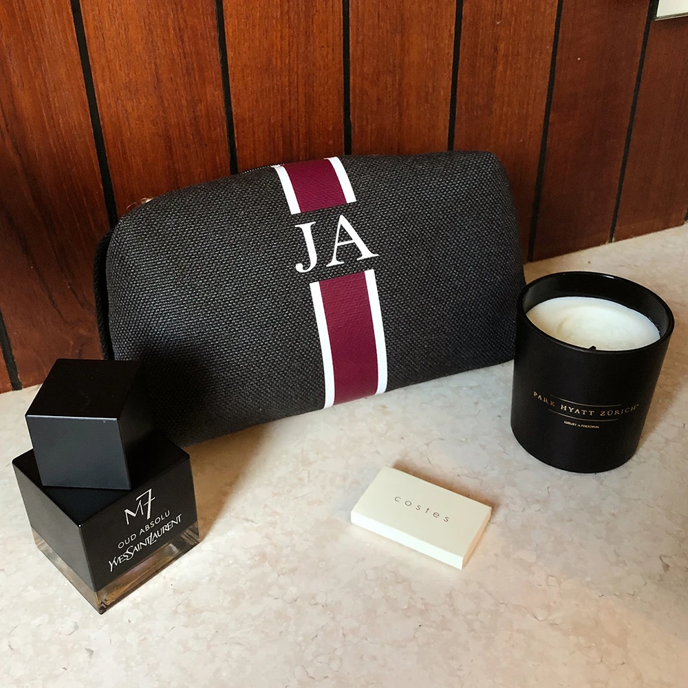 

Small Size Cotton Linen Vertical Stripes Can Be Customized Letter Makeup Pouch Women Travel Portable Storage Cosmetic Bag & Case