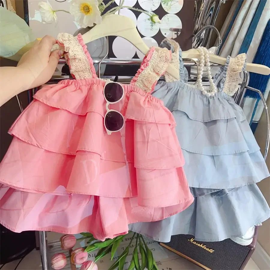 

Hot Selling Baby Girl's Trendy Ruffle Edge Suspender Sweet Doll Shirt for Girls Summer New Korean Version Fashion Two-piece Set