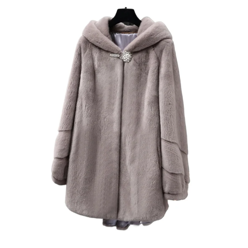 

100% Whole Mink Fur Jacket Woman Luxury Mid Length Real Fur Coat with Hood 2025 High Quality Winter Clothes for Women Fourrure