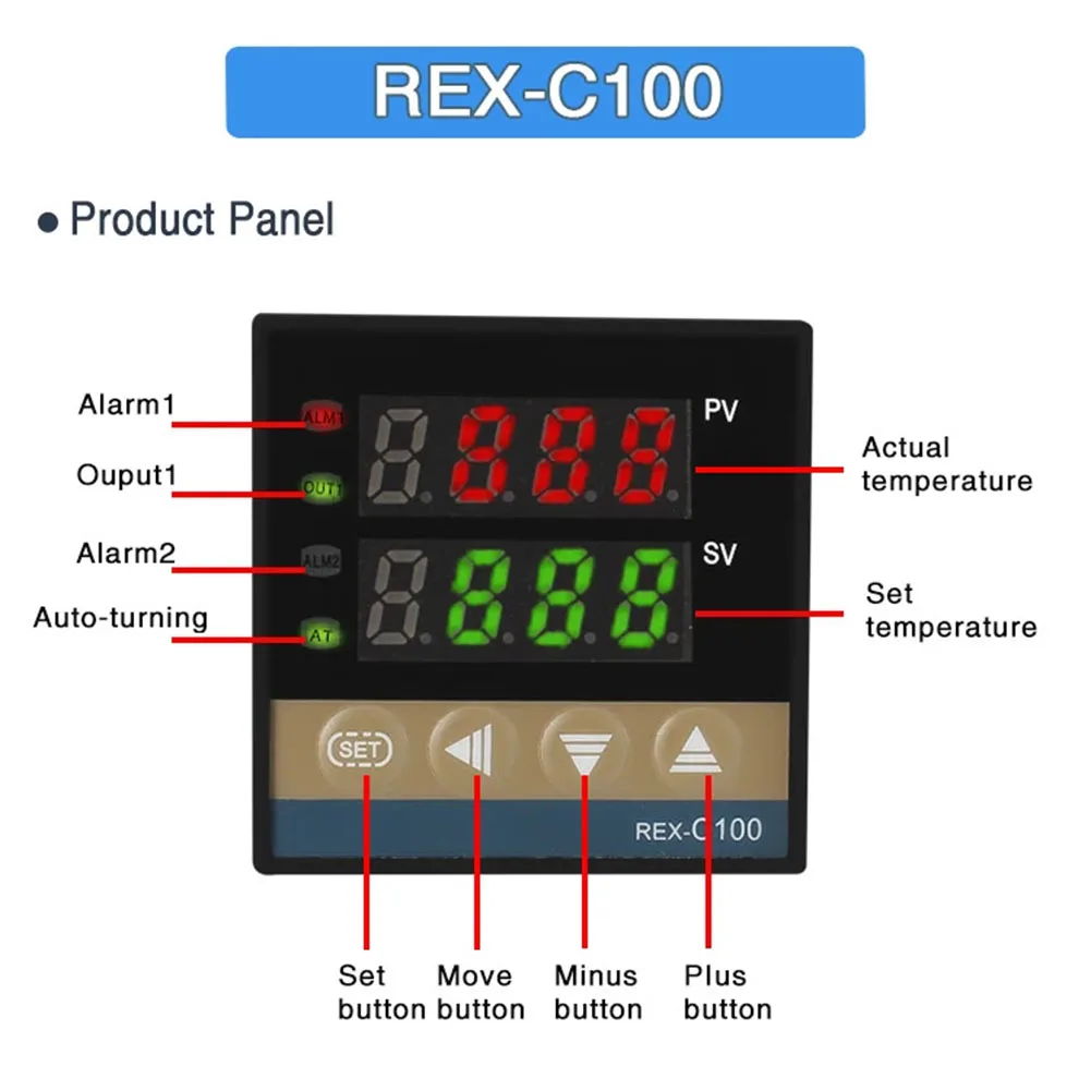 1pcs REX-C100 Digital PID Temperature Controller Thermostat SSR Output Max.40A SSR Relay K Thermocouple Probe High Quality