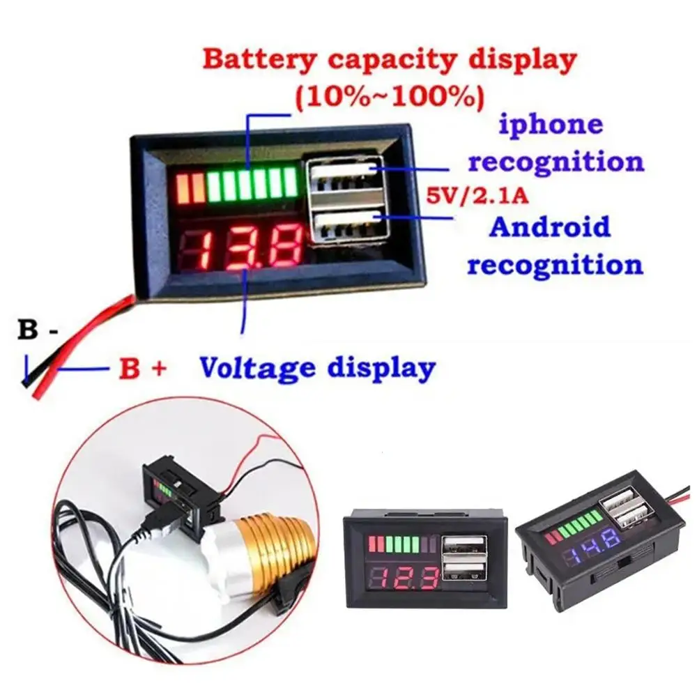 12V Lead-acid Battery Battery Level And Voltage Display Port Lithium USB Battery Conversion Meter Capacity Dual Z7Z1