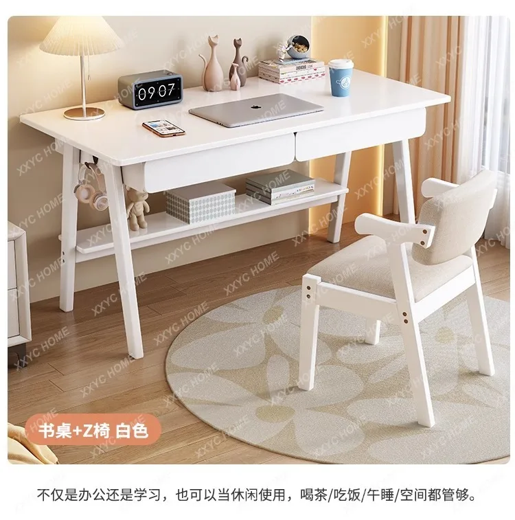 Simple desk Student household solid wood leg table Chair Bedroom writing table