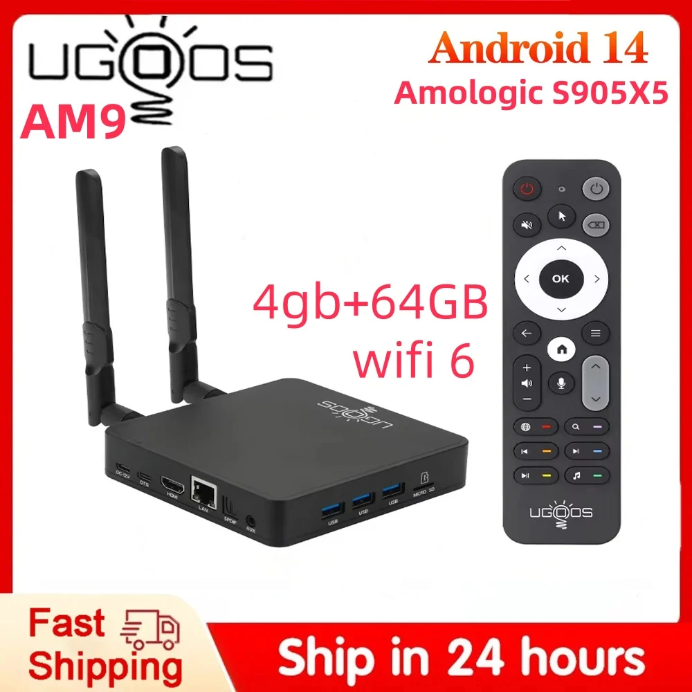 Оригинальная ТВ-приставка Ugoos AM9 Smart TV Box 4GB 64GB Android 14 Amlogic S905X5 с Wi-Fi, BT5.2, 1000M, 4K HDR, медиаплеер