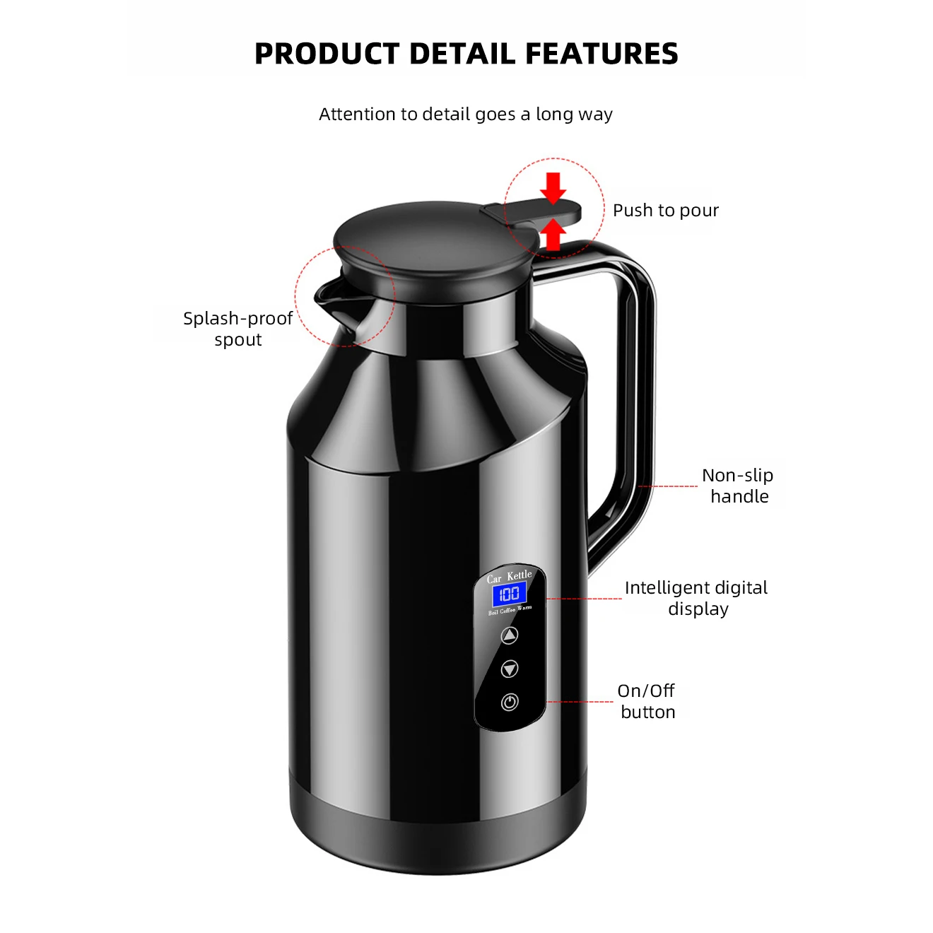 Yanace 1500ML Large Capacity Car Electric Kettle Portable 12V Travel Water Boiler with Temperature Display for Camping RV view 6