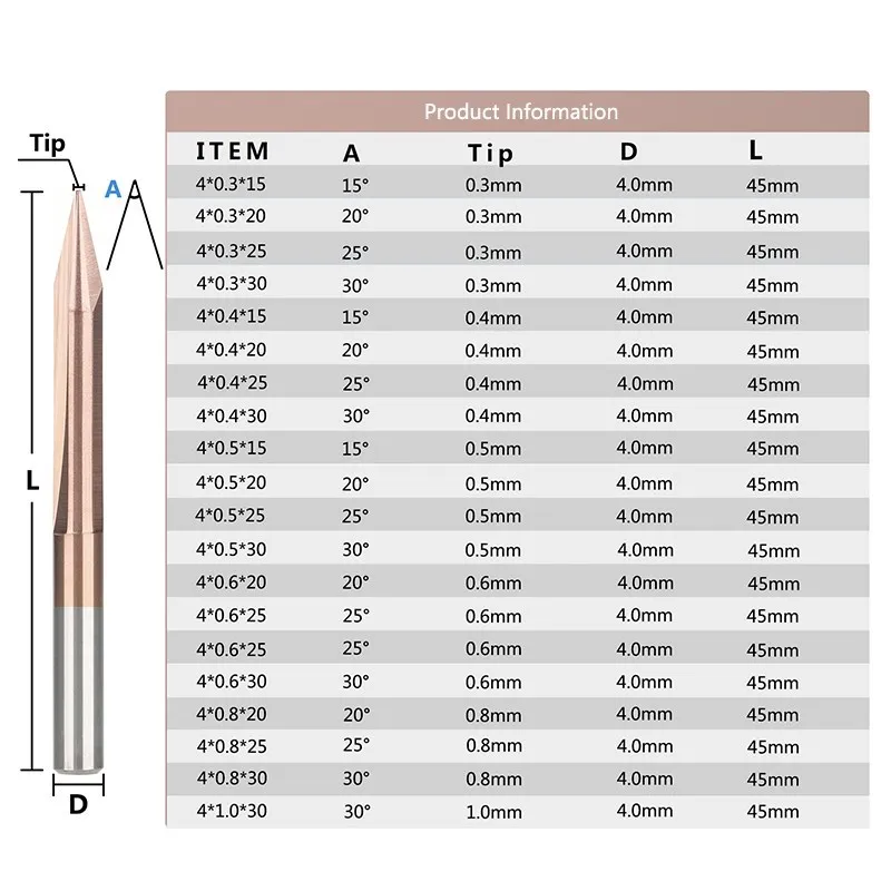 CMCP 4mm Shank Wood Engraving Bit 2 Flute Carbide End Mill TiCN Coated CNC Router Bit Woodworking Carving Bit Milling Cuttter