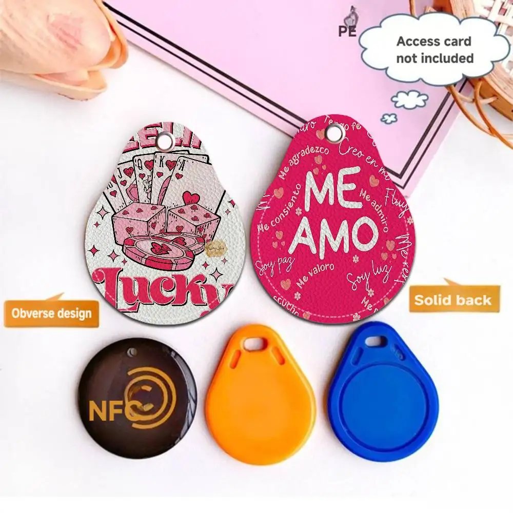 1PC Pink Love Quote Keychain Access Card Bag Key Tag Ring Leather Card Holder Keychain Key Ring Door Lock Access Tags