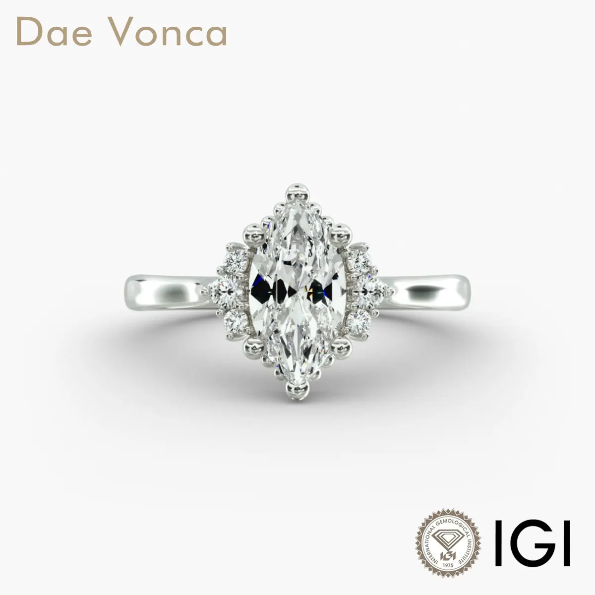 1.0-3.0ct Marquise Cut Lab Grown Diamond Ring PT950/14K/18K White Gold Bead Accent Sides Genuine Diamond Ring For Engagement