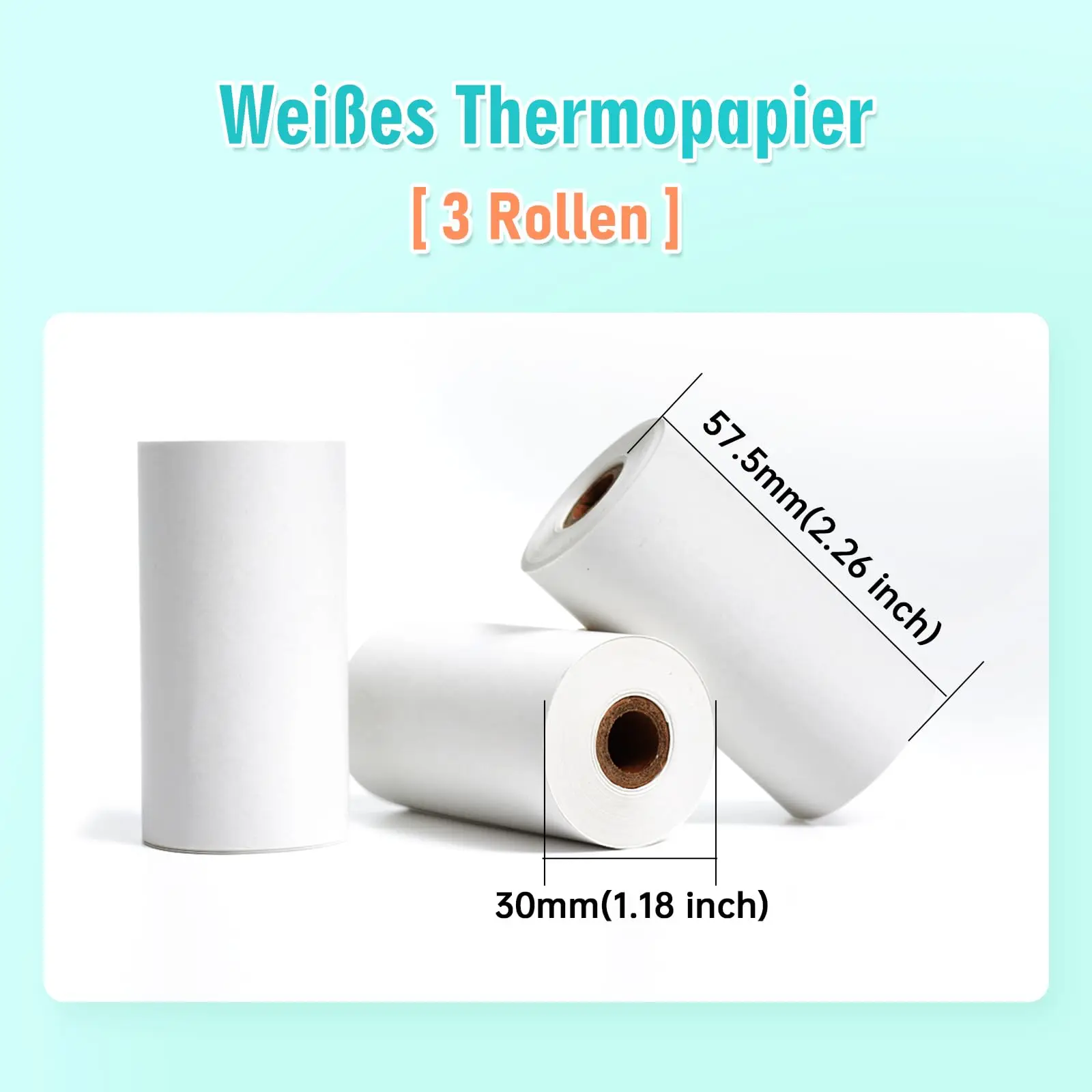 Thermal Sticker Paper 3 Rolls 57mm*30mm for Photo Printing for DIY Study Notes List White Adhesive Thermal Paper