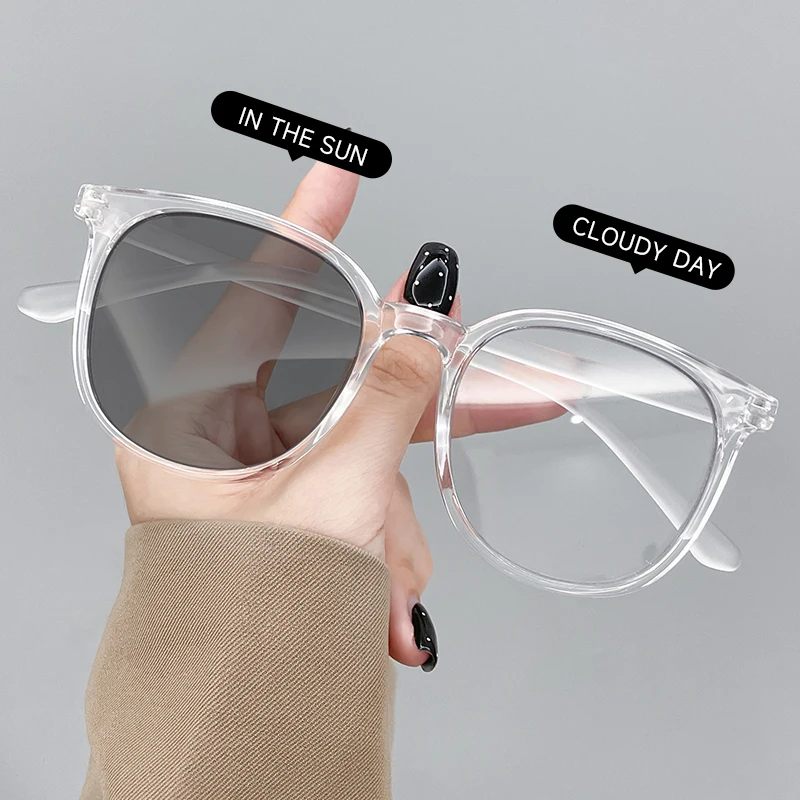 Karos Photochrome Sonnenbrille mit rundem Rahmen, modischer Schutz, optische Brille, Anti-Blaulicht-Brille, modischer Campus-Stil