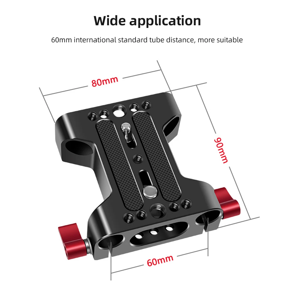 Multipurpose Camera Base Plate with 15mm Rod Rail Clamp Tripod Mounting Baseplate Aluminum Alloy for DSLR Rig Support System