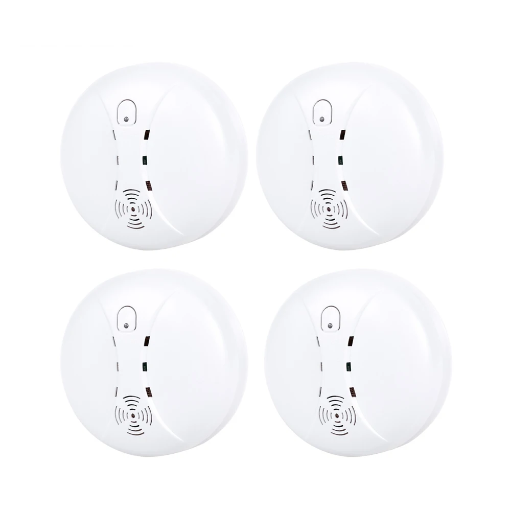 1/4pc Wireless 433MHz EV1527 Smoke Sensor Fire Alarm Detector Built-in Buzzer 80dB LED Light Display for Security Protection