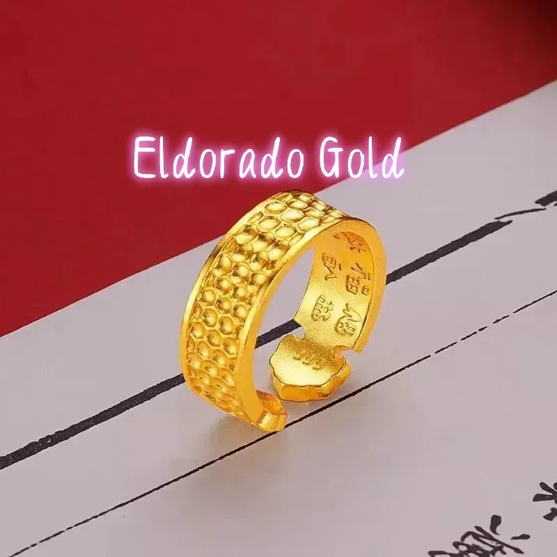 

Кольцо Eldorado Gold для пары, 24K (AU999), с символом Руи и сотней благословений | Инкрустированная головка Ruyi, кованая в форме V