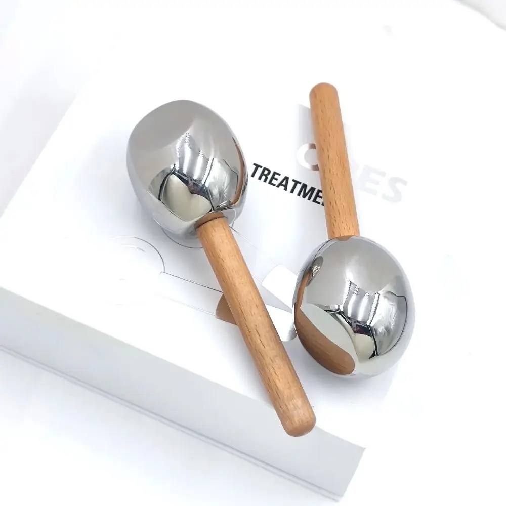 Wooden Handle Ice Wave Ball Narrow Pores Sunlight Repair Facial Ice Globes Soothing The Eyes Stainless Steel Face Massage Stick