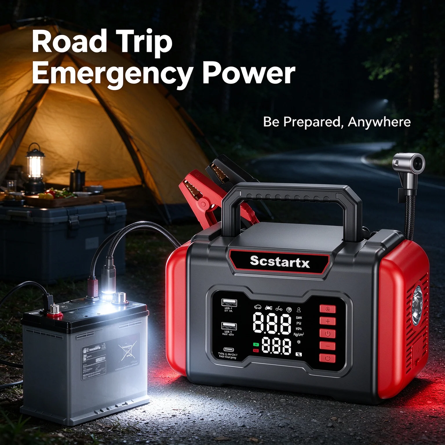 12V Car Jump Starter with Air Compressor Pump 2000A Battery Quick Start Booster Cars Emergency Jump Starting for Car Air Pump