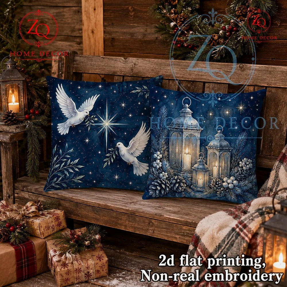 Christmas starry sky  peace doves  retro clestick cushion covers cree a festive mosphere  home