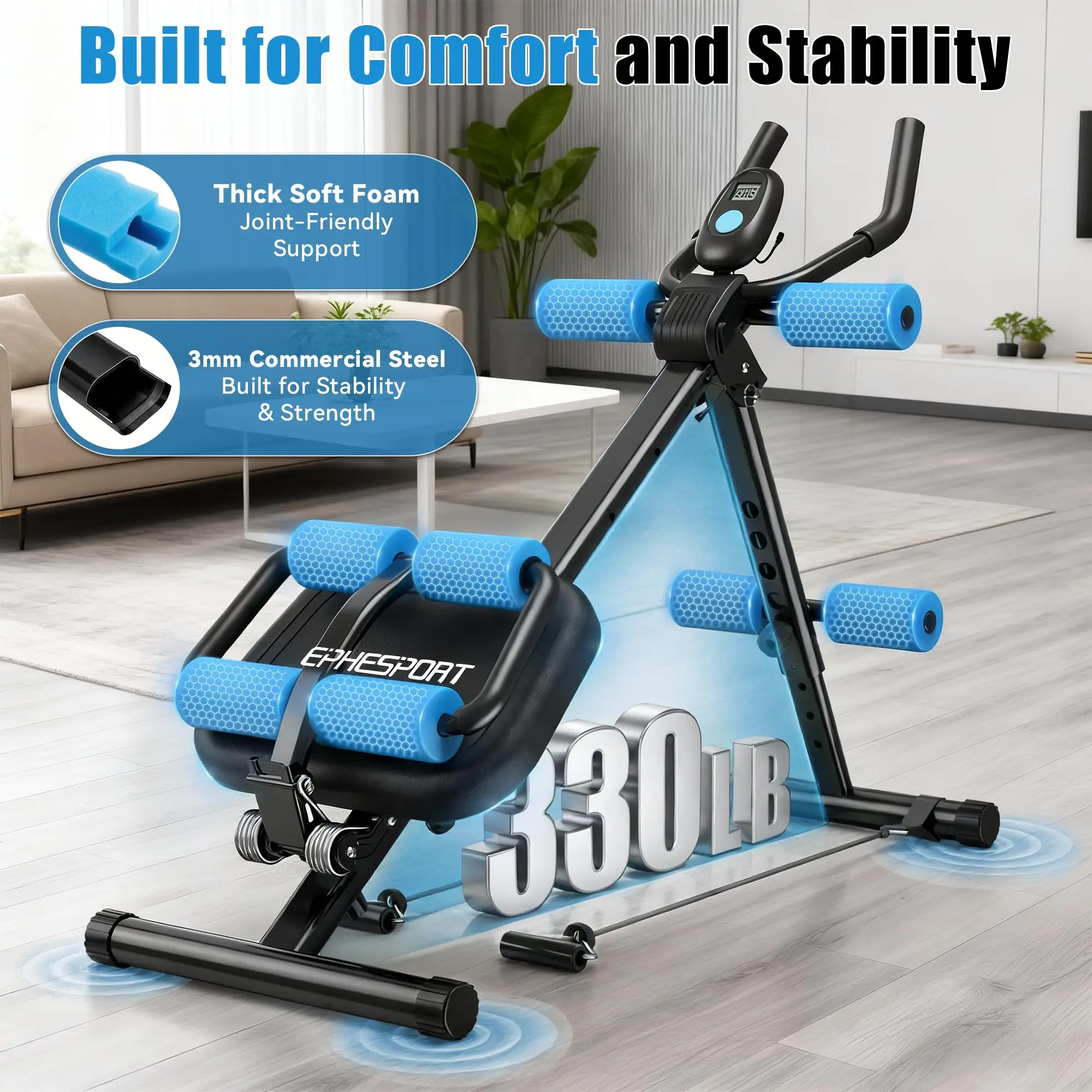 2-in-1 Crunch & Sit-Up Ab Machine with Knee & Back Protection
