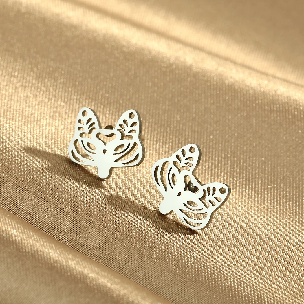 Todorova Stainless Steel Fox Face Stud Earrings Simple Minimalist Animal Jewelry For Women and Men