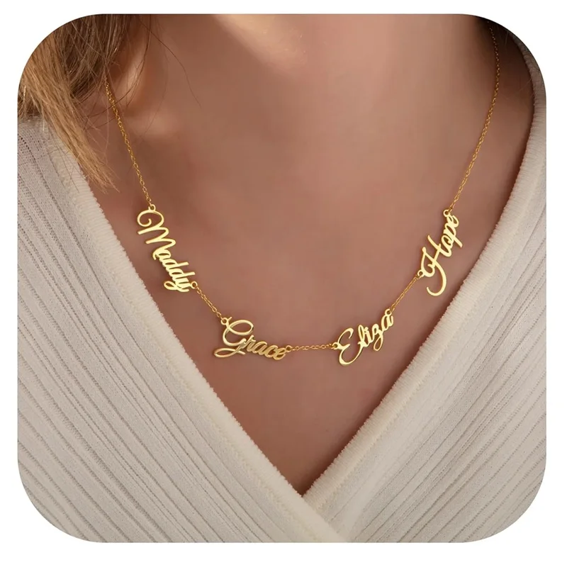 

Персонализированное ожерелье с именем, позолоченное 18 карат, колье-чокер на заказ с 1-6 именами для женщин и девочек, мама, жена, Рождество, День матери