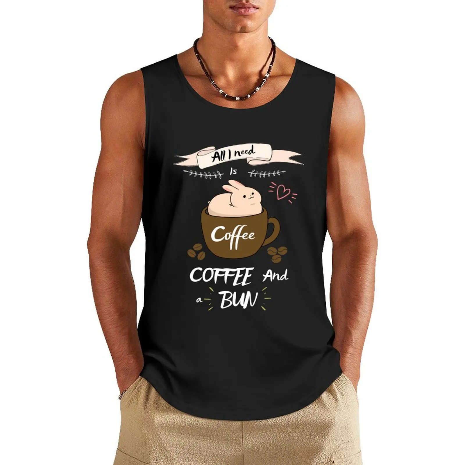 Coffee and a bun. cute bunny Tank Top clothes for men T-shirt sports