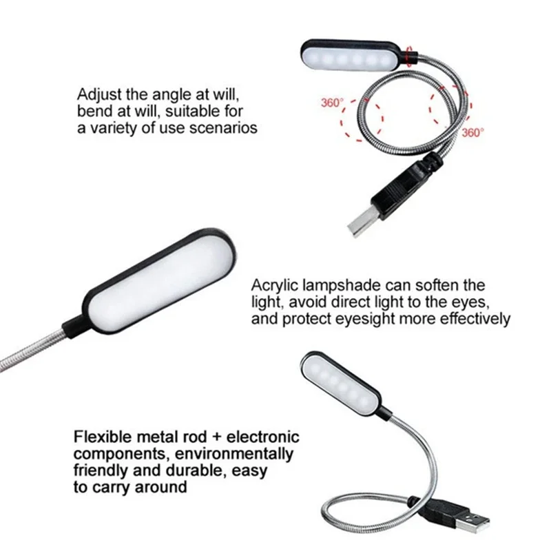 Mini 4 LED Book Lamp Portable USB Reading Night Lamp White/Warm Color Table Desk Lamp For Laptop Power Bank Notebook PC Computer
