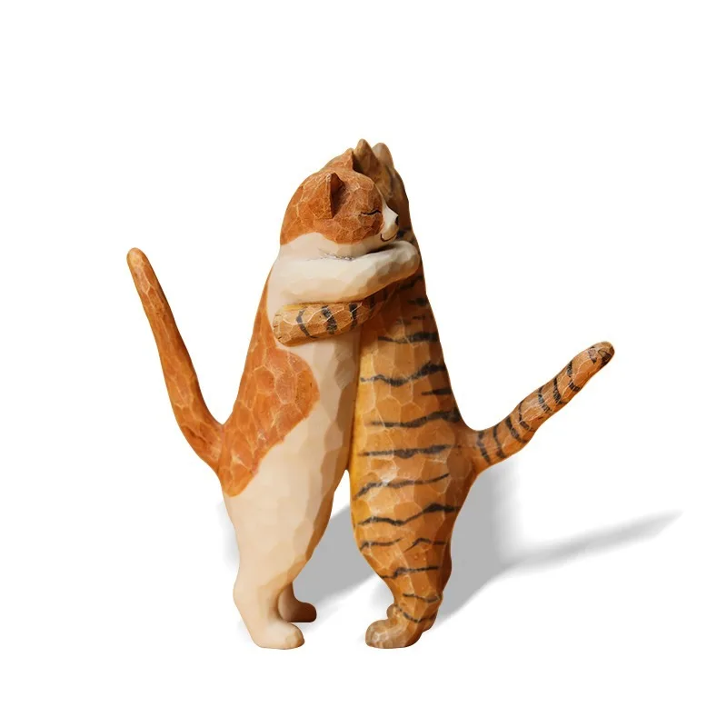 Woodcut cat 2.0 resin model, embrace cute healing cat ornament tide play desktop figure