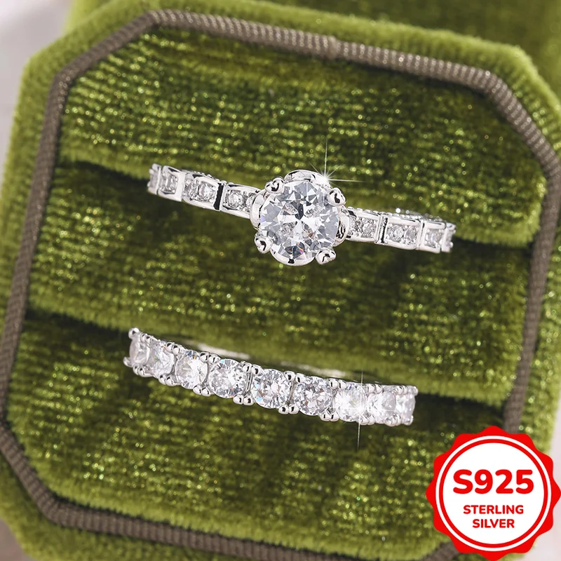 

Luxurious and Elegant Authentic S925 Silver Irregular Cross Hollow Double Layer Stacked Couple Rings