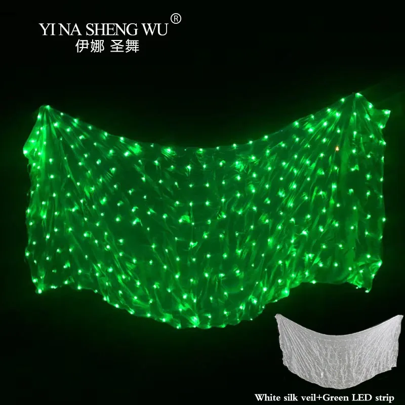 Belly Dance LED Silk Veil 100% Silk 4 Colors LEDBelly Dance Stage Performance Props Belly Dance Accessories LED Veils 4Sizes 1Pc