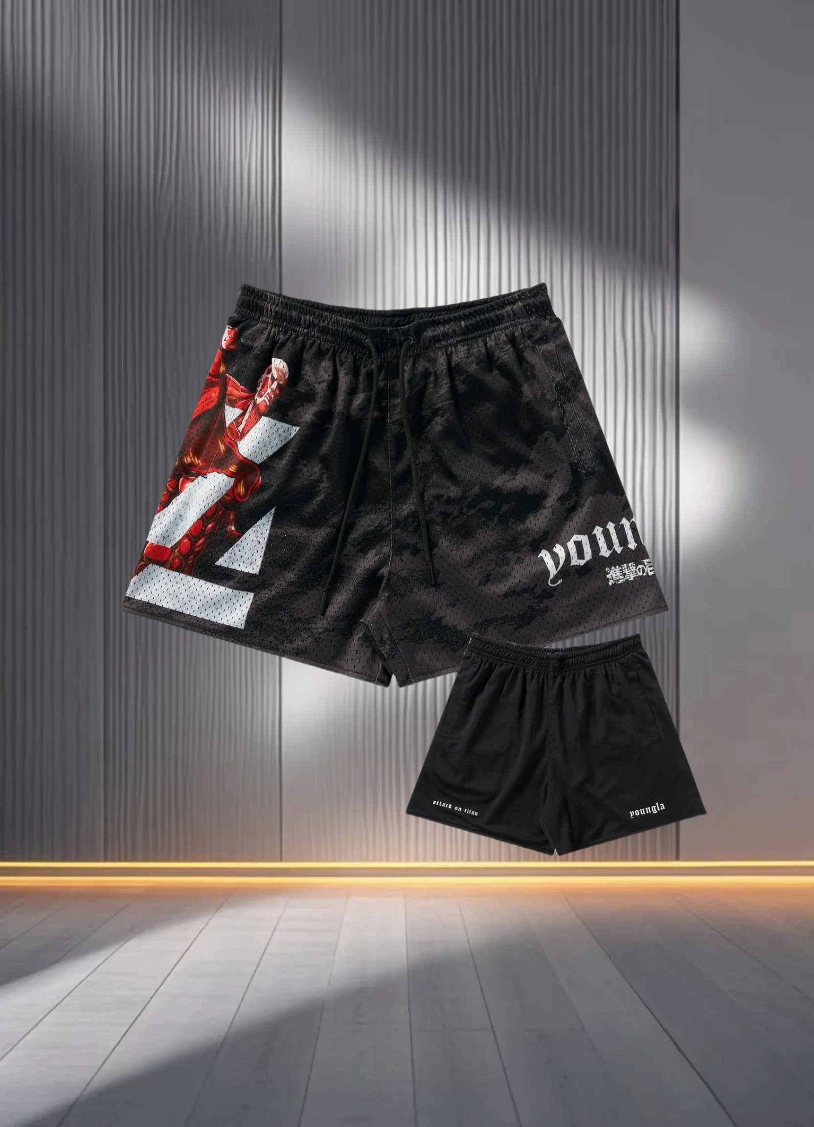 

2025 American Men's Shorts Cool Anime Pattern Stretch Drawstring Fitness Mesh Quick-drying Breathable Shorts Casual Beach Pants