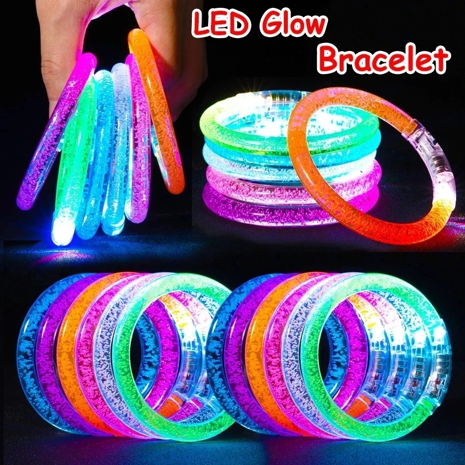 10/20/30 Pcs LED Light Up Bracelets Neon Glowing Bangle Luminous Wristbands Glow in The Dark Party Supplies for Kids Adults