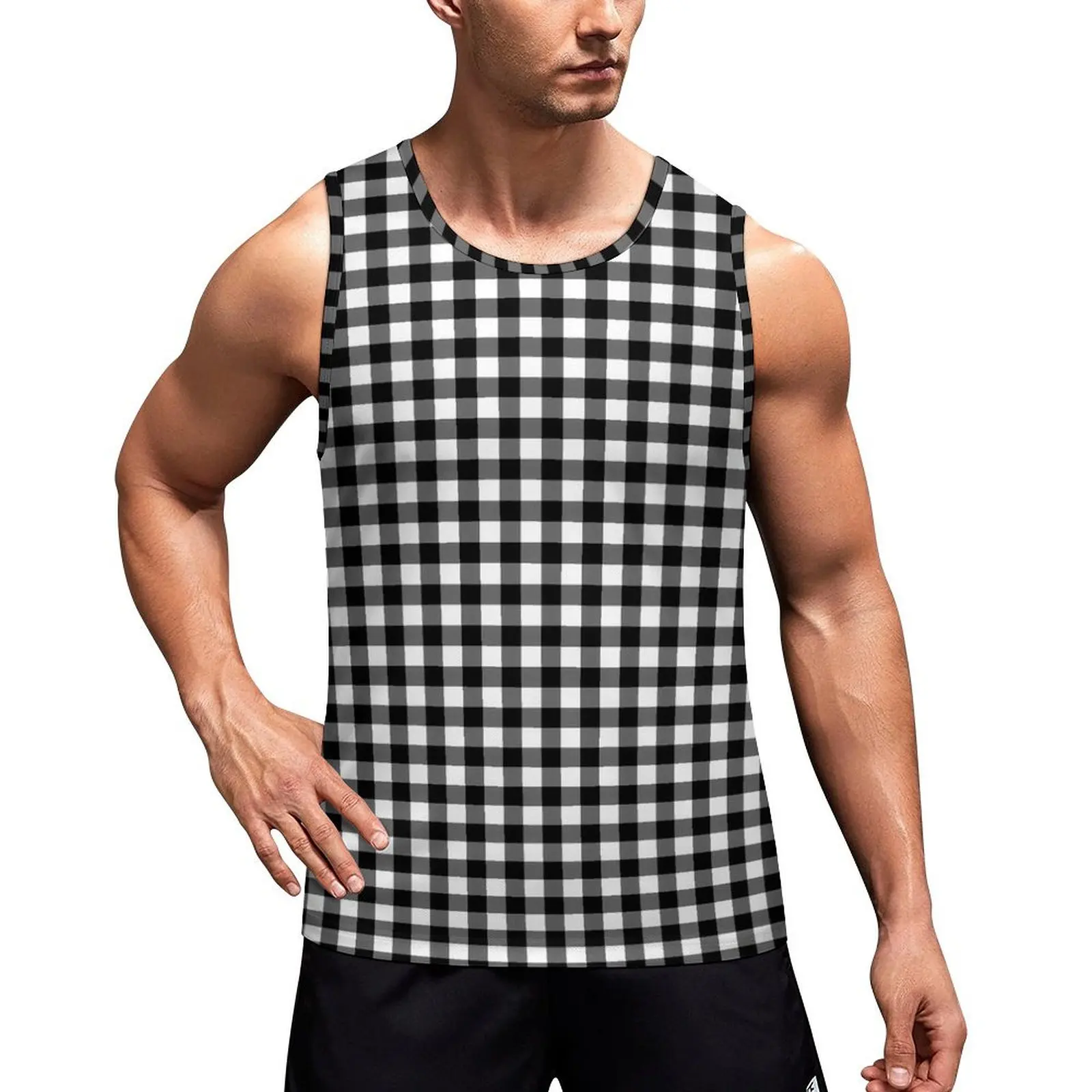 Retro Gingham Plaid Tank Top Man's Black Checked Gym Oversized Tops Summer Streetwear Graphic Sleeveless Shirts