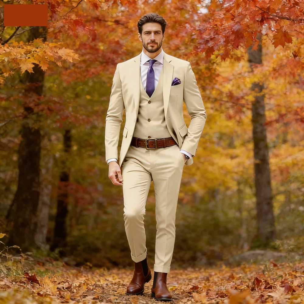 

Men's Fitted 3-Piece Dinner Wedding Tuxedo Two-Button Notch Lapel Jacket Vest And Pants for Formal Occasions