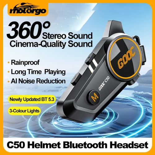 C50 motocicleta Bluetooth casco auriculares V5.3 luces tricolores auriculares IPX6 soporte impermeable conectar 2 teléfonos mismo tiempo