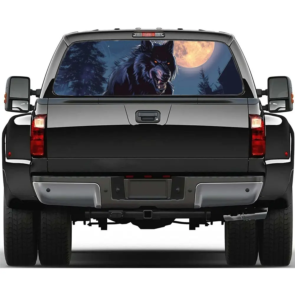 

Terrifying Werewolf Starry Sky Car Rear Windshield Sticker Truck Window See Through Perforated Back Window Vinyl Decal Decor