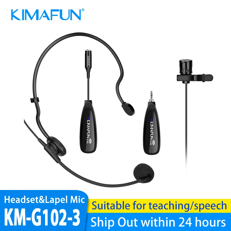 

KIMAFUN 2.4G Wireless 2 in 1 Headset&Lavalier Microphone System with Transmitter, Mini Lapel Mic & Portable Receiver