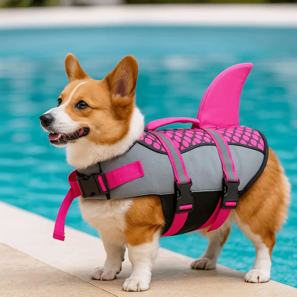 Светоотражающий спасательный жилет для собак с акулой, повышенная плавучесть, водонепроницаемый купальник для собак с ручкой, противоударный защитный жилет для собак