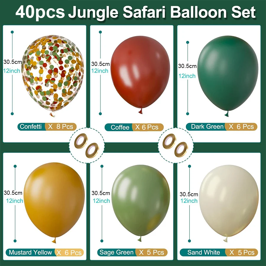 Ballons en latex avec confettis, animaux sauvages de la jungle, décor de fête de baptême, 1er anniversaire, haute qualité, 12 \