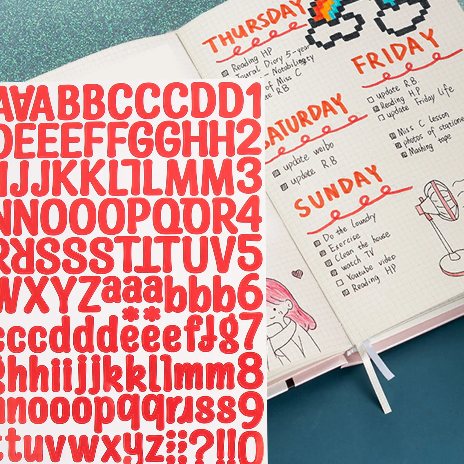 

12 Sheets Chic Self Adhesive PVC Letters Numbers Stickers Sun Protection Waterproof DIY Decorative Decals for Notebook Suitcase