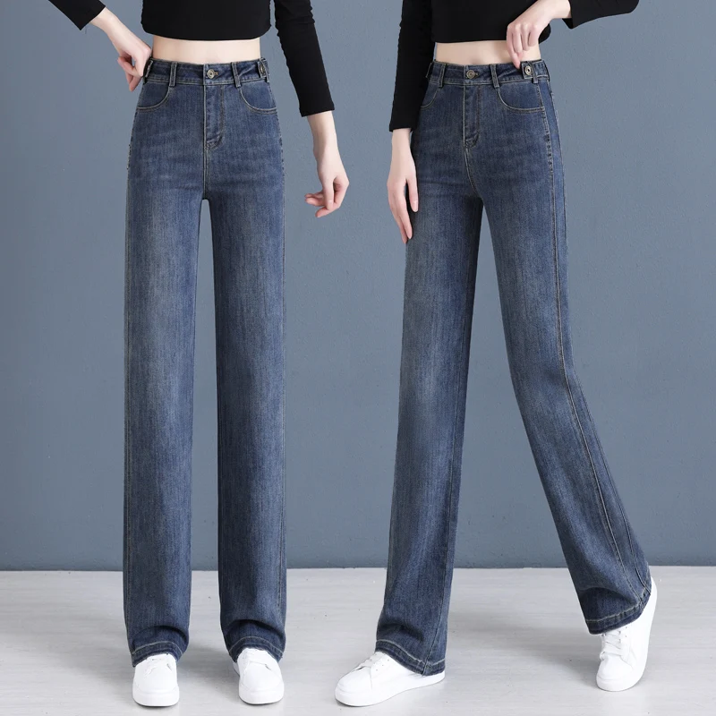 

Женские джинсы с высокой талией, прямые, свободные, удлиненные, в стиле ретро, для весны и осени