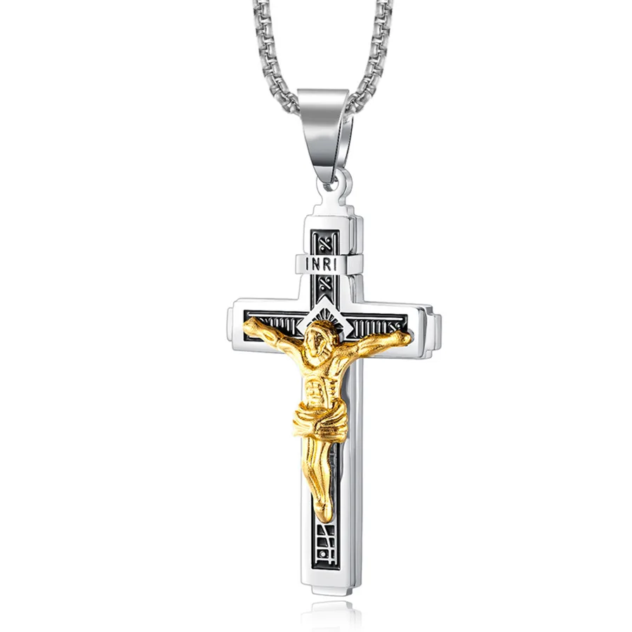 Fashion Mens Jewellery Cross Pendant Jesus Necklace Men Religious Hip Hop Punk Party Christian Jewelry Faith Gift collar hombre