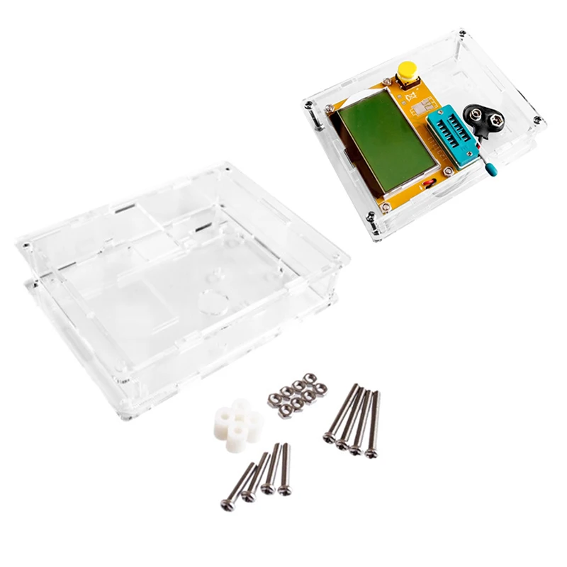 투명 보호 상자가 있는 LCR-T4 멀티미터 모듈: 트랜지스터, 다이오드, 트라이오드, 커패시턴스, 저항, 인덕턴스 테스트