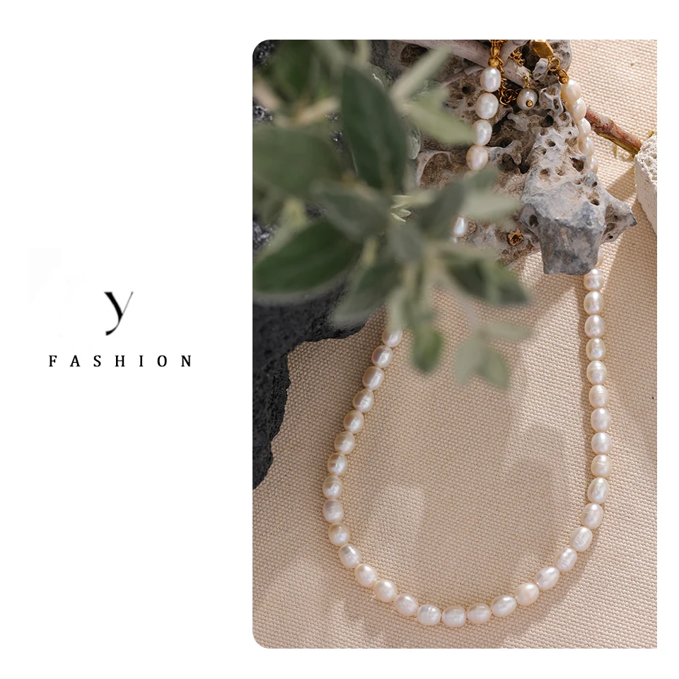 Yhpup Luxus Süßwasser Natur perlen Perlen Schlüsselbein Halskette Frauen Geschenk Mode Edelstahl wasserdichten hand gefertigten Schmuck – Detail 6