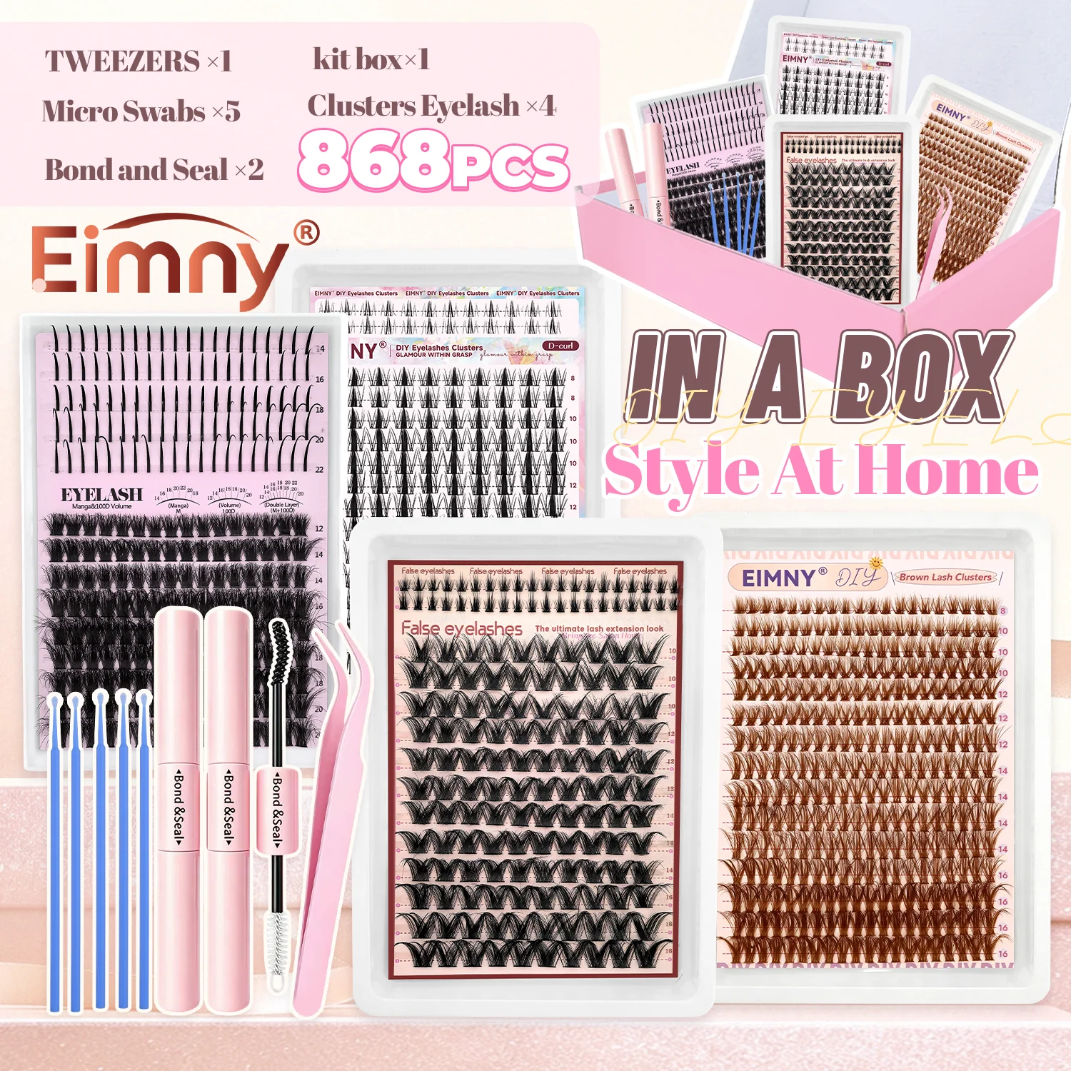 EIMNY 868PCS Lash Clusters Gift Extension Kit 4 Box, Versatile Mixed Shape Collection Creates Daily, Date Night, Party, Cosplay